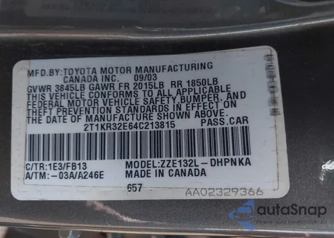 2004 Toyota Matrix Xr z USA, uszkodzony, nr VIN 2T1KR32E64C213815